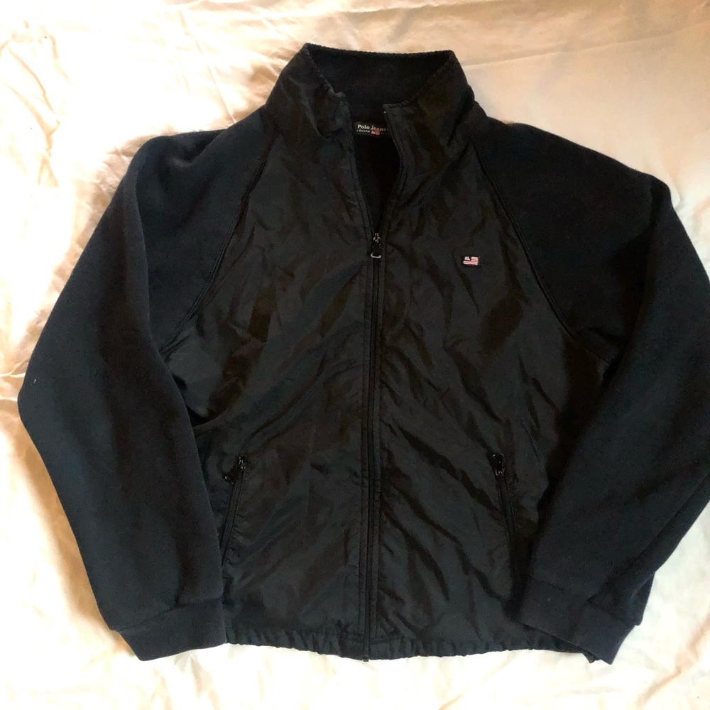 Vintage 90s Polo Ralph Lauren American Flag  Black Zip Up Jacket Womens XL